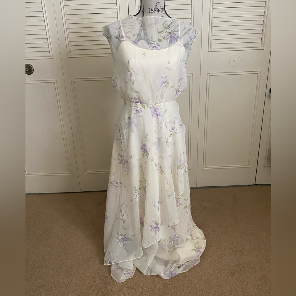 Floral print long maxi dress vintage cream off white lavender
